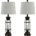 thumbnail image 7 of Table Lamps for Living Roon Set of 2, 29.3" Tall Farmhouse Table Lamp with 2 Nightlight Bulbs, Oil Rubbed  Bedside Lamp with White Oatmeal Lampshade for Living Room Bedroom, Bulbs Included, 7 of 7