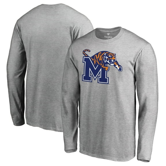 Men's Ash Memphis Tigers Primary Logo Long Sleeve T-Shirt