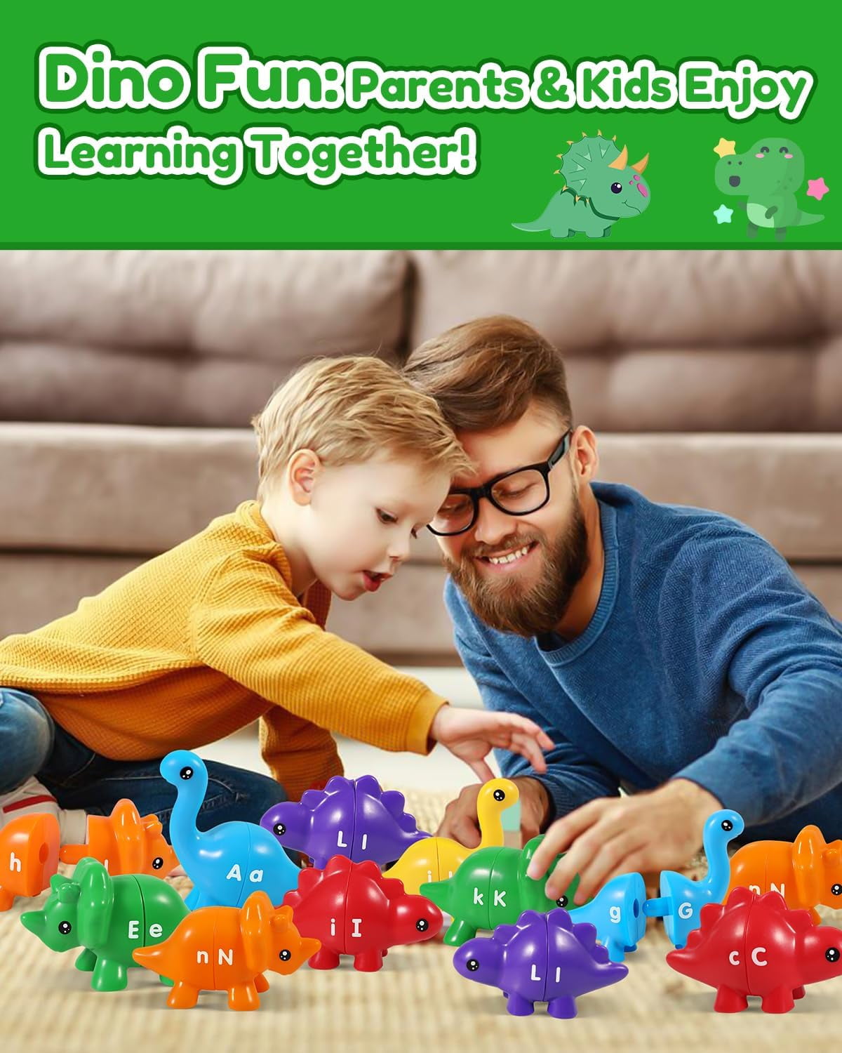 52PCS Baby Learning Toy for 2-5,Matching Letters Dinosaur Toy,Montessori ABC Matching Letters Dino Toys Gifts for Toddlers,Educational Fine Motor Preschool Learning Toys for 2 3 4 Year Old Boys Girls