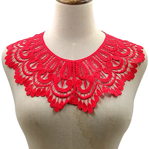 XmhyTop-A 1 pieza de cuello falso bordado desmontable para decoración de ropa, apliques de encaje DIY para realzar camisas, vestidos y manualidades, rojo
