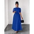 thumbnail image 6 of Royal Blue A-Line Maxi Dress With Sheer Puff Sleeves And Bow Neck For Spring Summer Autumn, 6 of 7