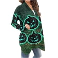 thumbnail image 6 of Lutiedan Halloween Cardigan for Women Pumpkin Cat Scary Graphic Cardigan Long Sleeve Open Front Knitted Sweater Coat,Green, 6 of 7