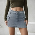 thumbnail image 2 of GEWSEY Women’s Denim Skort Mini Jean Skirt Low Waisted Stretch Zip Fly Casual Jean Skirt for Women Dark Blue, L, 2 of 4