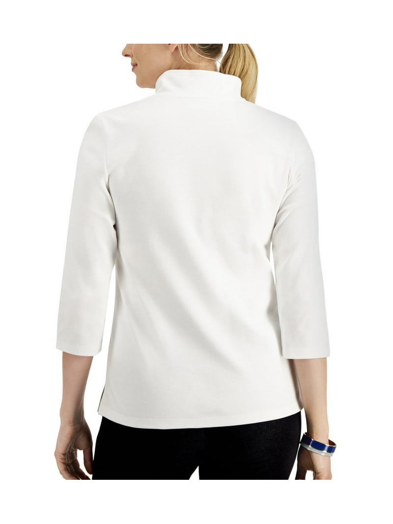 KareN Karen Kane Ribbed Knit Turtleneck Long Sleeve Faux Wrap Top