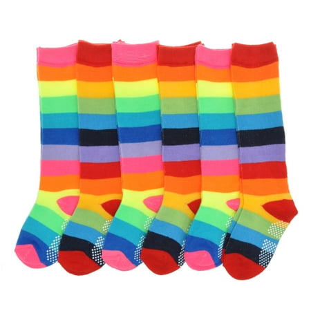 Angelina NEW Girls Acrylic Rainbow Striped Knee High Socks (6 Pairs)