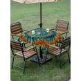 thumbnail image 2 of Square Outdoor Tablecloth With Umbrella Hole And Zipper– Abstract Ethnic Tie Dye Waterproof Patio Table Cover for Party, Picnic, Backyard, 60"x60" , Explosion Teal Brown, 2 of 8