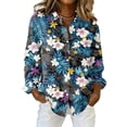 thumbnail image 2 of Minjewel Women's Hawaiian Shirt Long Sleeve Button Down Casual Blouse with Collar and Tropical Print for Women's Fashion Office Weekend Outfit,Royal Blue,M, 2 of 6