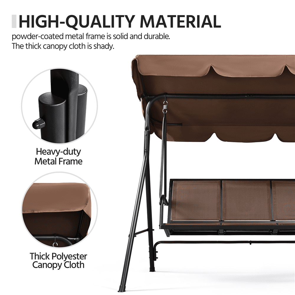 Alden Design 3-Seat Patio Canopy Porch Hanging Swing Chair for Outdoor, Dark Brown