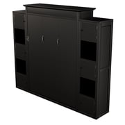 Euroco Wood Queen Size Murphy Bed with Shelves, Convertible Wall Bed with LED Light, Black