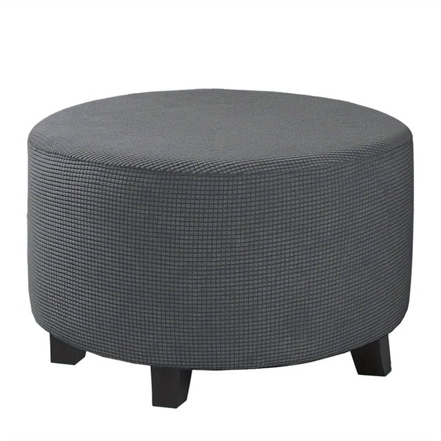 YOPTOP 1pc Contemporary Round Ottoman Footstool Cover Stretchable Polyester and Spandex Blend Machine Washable Non-Slip Grip Elastic Band Closure 180-200gsm Weight - Small Size ZZZ,Gray New Gray