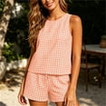 thumbnail image 4 of Karight Womens Gingham 2 Piece Set Sleeveless Tank Top High Waist Drawstring Shorts Summer Casual Beach Vacation Outfit, 4 of 6