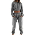thumbnail image 2 of ylioge S-4X Plus Size Pajama Sets for Women with Pockets Thermal Warm Fleece Long Sleeve Cropped Hoodies and Pants 2 Piece Loungewear Pajamas Outfits, 2 of 6