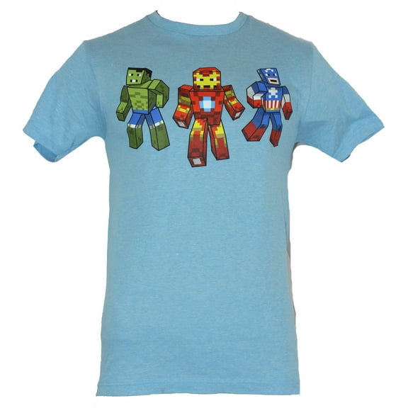Marvel Comics Mens T-Shirt - Pixel Block Iron Man Captain America & Hulk (Small)