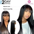 thumbnail image 2 of SUCS Women Long Straight Black Wig with Bangs, 27 Inches, 2 of 5