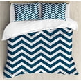 thumbnail image 3 of Navy Duvet Cover Set, Zigzag Chevron Geometrical Design Lines Sea Waves Inspired Art Print, Decorative 2 Piece Bedding Set with 1 Pillow Shams, Twin Size, Navy Blue and White, by Ambesonne, 3 of 3