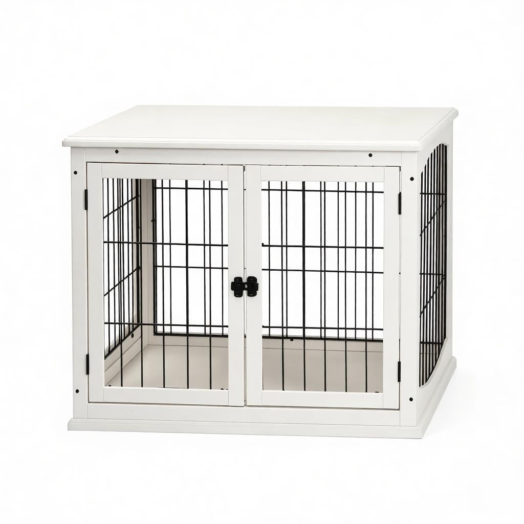2-in-1 Dog Crate End Table, Furniture-Style Puppy Kennel with Double Entrances & Lockable Doors, Sturdy MDF Frame, for Small & Medium Dogs Up to 44 lbs