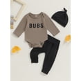 thumbnail image 2 of Bagilaanoe 3pcs Newborn Baby Boy Long Pants Set Letter Print Long Sleeve Romper Tops + Leggings + Hat 3M 6M 12M 18M 24M Infant Casual Outfits, 2 of 9