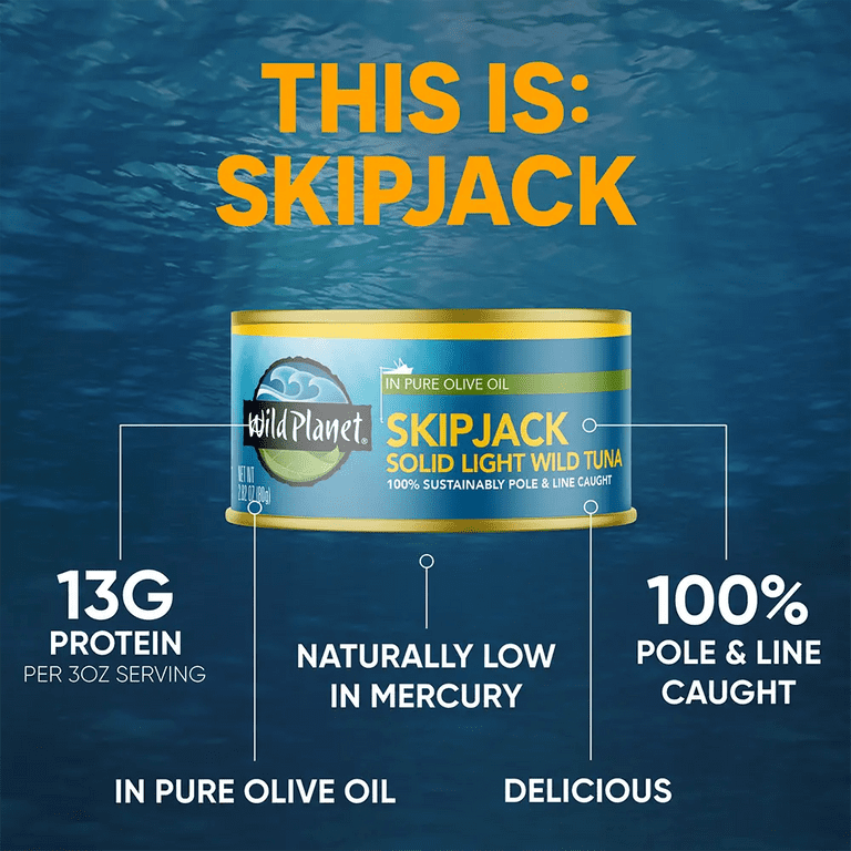 (Pack of 12), Wild Planet Skipjack Solid Light Wild Tuna in Pure Olive Oil, 2.82 oz