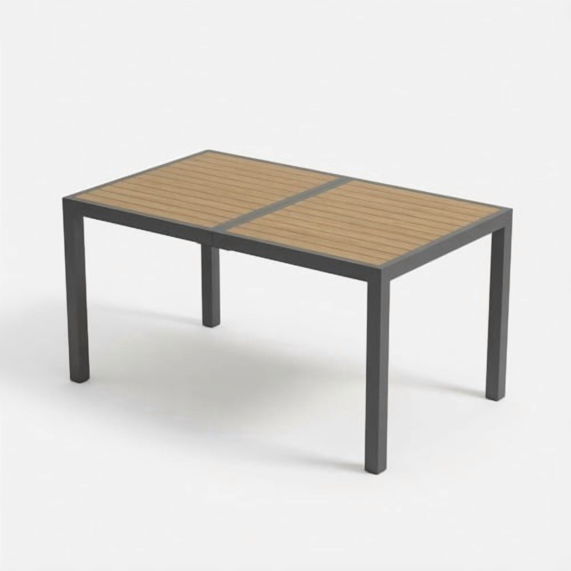 59" Grey Aluminum Heavy-Duty Rectangular Outdoor Patio Dining Table with All-Weather HDPS Slatted Top & Rust-Resistant Frame