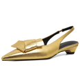 thumbnail image 1 of Zapatos Yremael para mujer, zapatos dorados, tacones de gatito, lazo destalonados, 1 of 6