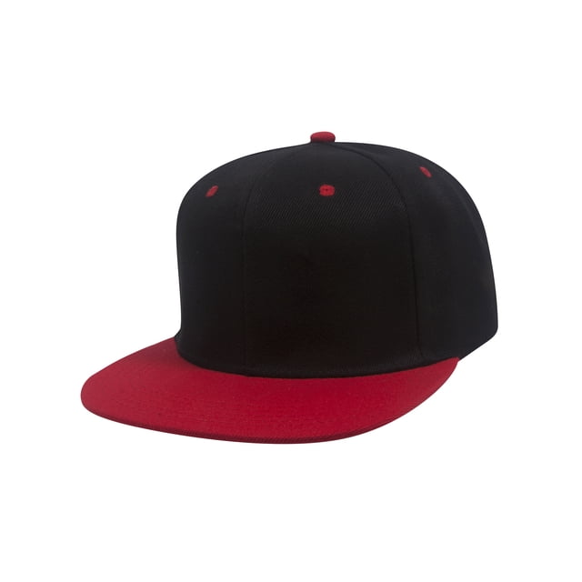 Top Headwear Flat Bill Adjustable Snapback Cap - Black/Red