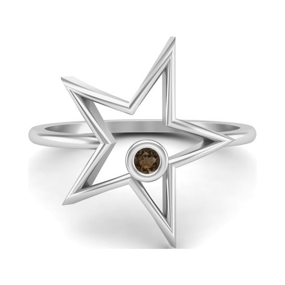 Mooneye 0.03 Ctw Round Smoky Quartz Open Star Ring 925 Sterling Silver Solitaire Women Gifts Ring