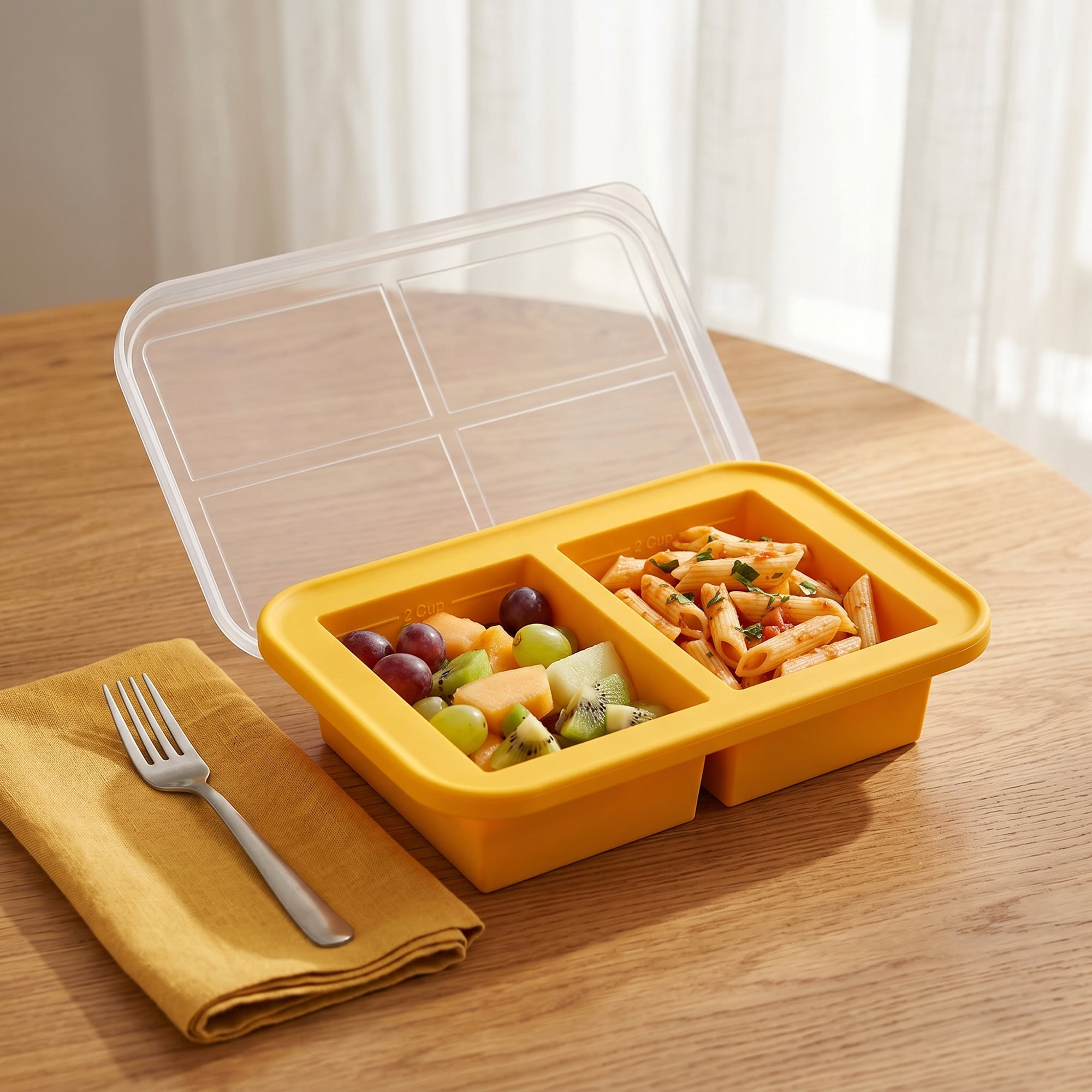 Unique Bargains Silicone Leak-Proof Meal Prep Container Lunch Bento Box Orange-3