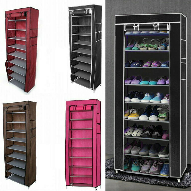 HONEIER 9 Tier Shoe Rack, Shoe Organizer with Nonwoven Fabric Cover, Shoe  Storage Shelf for 27 Pairs of Shoes, Free Standing Shoe Shelf Cabinet for