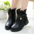 thumbnail image 2 of Quealent Girls Boots, Solid Color Lace Bow Warm Kids Fall Winter Leather Boots Black for Size 10, 2 of 9