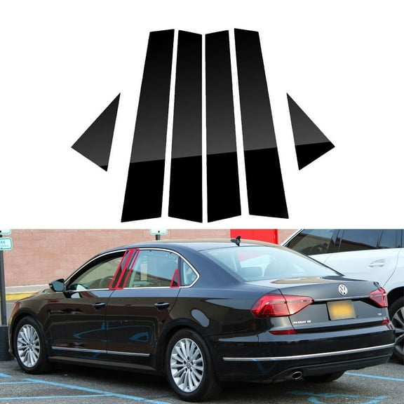 For 2011-2019 Volkswagen Passat 4dr 6pcs Glossy Black Pillar Posts Window Trim Covers