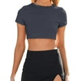 thumbnail image 2 of Biekopu Womens Summer Fitted Crop Tops Solid Color Short Sleeve Cropped T-shirts, 2 of 5