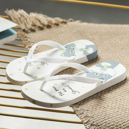 

Women s Flip Flops Cartoon Cat/Bear Patterns Beach Slippers Bathroom Flat Sole Athletic Sandals for Summer Outdoor 39 Kitten White