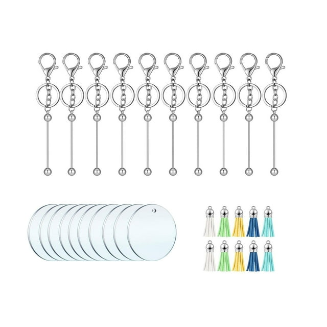 Kit para hacer llaveros de cuentas, llaveros acrílicos hechos a mano en blanco para vinilo. 30 piezas