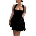 thumbnail image 2 of Women's Halter Neck Backless Mini Dress Sleeveless Square Neck Fit And Flare Party Dress Ruffle Hem Chic Elegant Cocktail Club Dress For Summer Night, 2 of 8