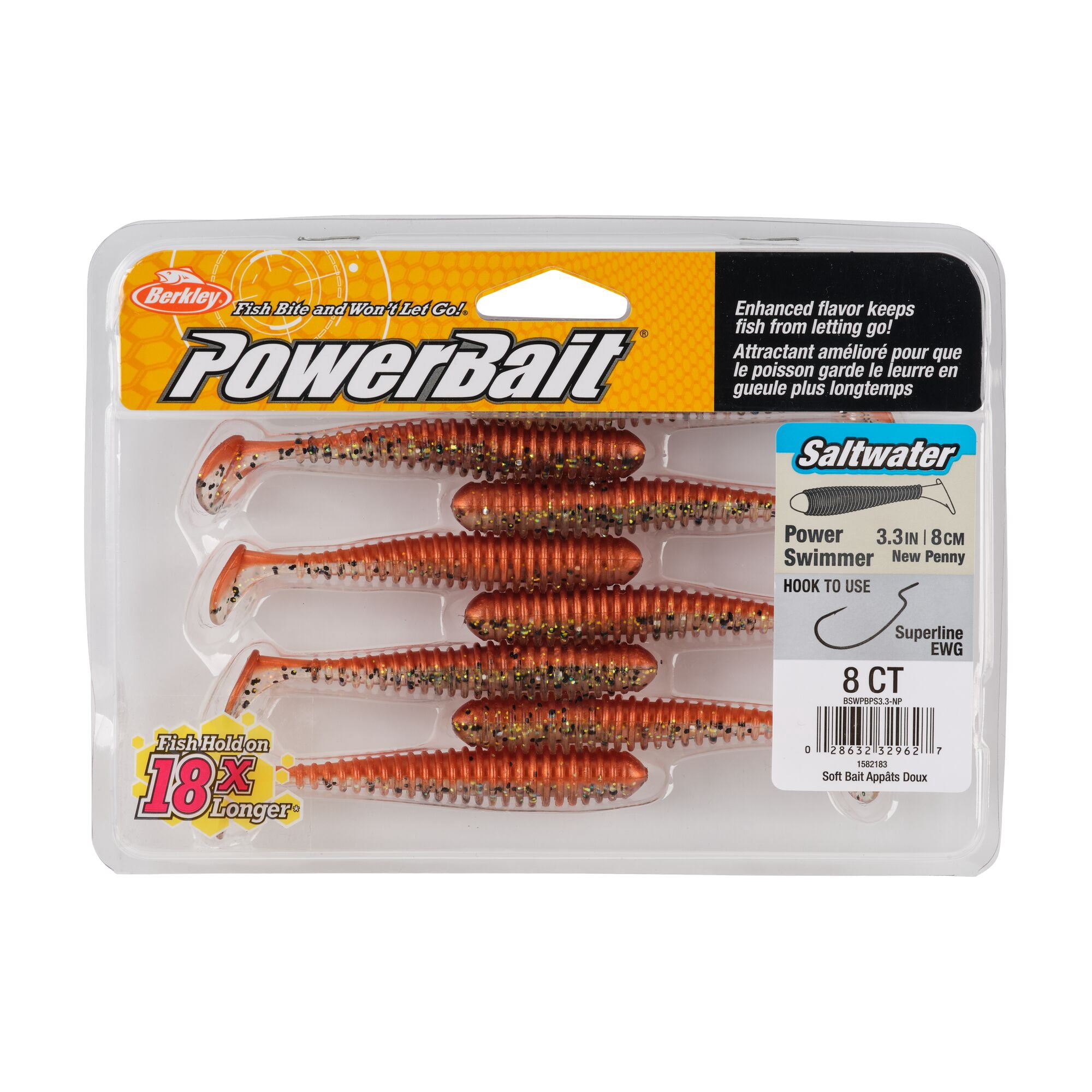 Berkley PowerBait® Saltwater Power Swimmer, 3.3 in, Swimbaits, New Penny (8-count)
