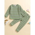 thumbnail image 3 of WIBACKER Toddler Baby Boy Girl Fall Outfit Ribbed Knit Tops Elastic Pants Set Cute 2pcs Stripe Winter Clothes, 3 of 7
