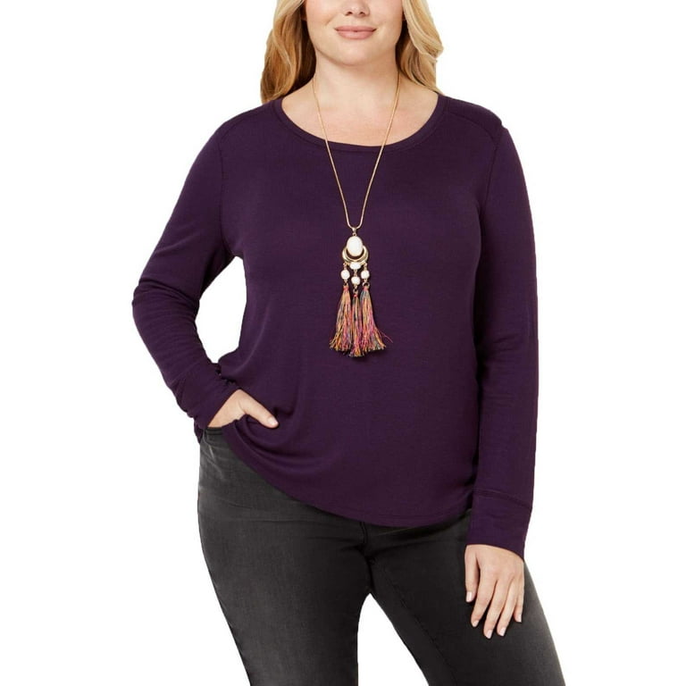 Women's Plus Size Long Sleeve Round Neck Henley Shirt - A New Day Purple 3X