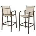 thumbnail image 3 of Ktaxon 2pcs Patio Garden Bar Chair 44in Height Wrought Iron Teslin Mesh, Brown Frame Beige, 3 of 13