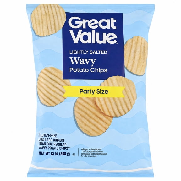 Great Value Lightly Salted Wavy Potato Chips Party Size, 13 oz