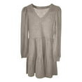 thumbnail image 3 of Sweater Dress for Women Fall Long Sleeve V Neck Ribbed Knit Dresses (Grey M), 3 of 3