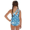 thumbnail image 2 of SEANATIVE Girl's Sleeveless Bathing Suit Lightweight One-Piece Swimsuits with Mesh Cover Up Spandex Fabric Beach Swimwear for Kid Teen Girls, 7-8 Years, Tropical Monstera Leaf Blue, 2 of 7