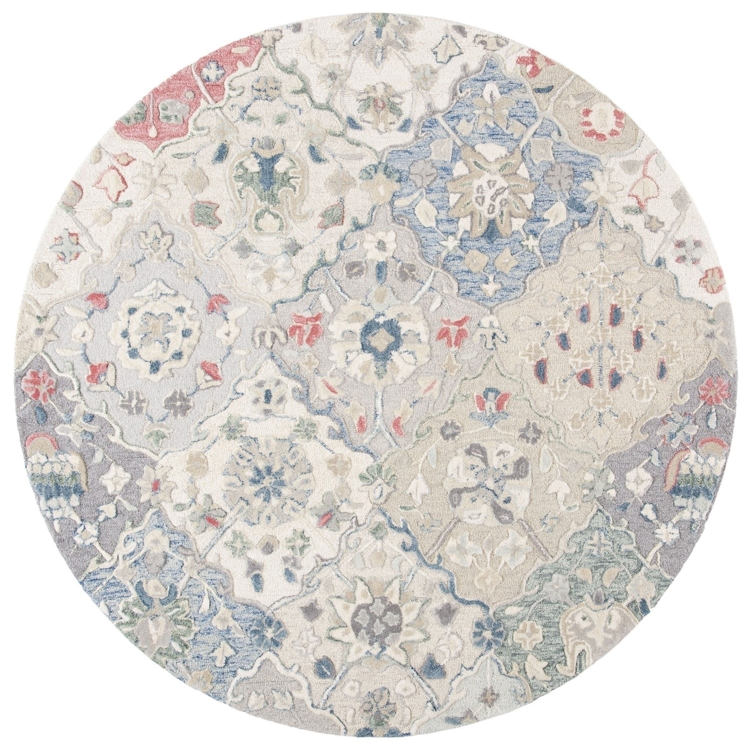 SAFAVIEH Glamour Charmaine Floral Wool Area Rug, Ivory/Red, 6' x 6' Round