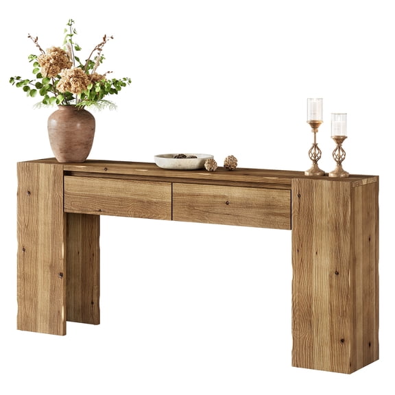 Finmind 63-Inch Wood Console Table with 2 Drawers, Narrow Entryway Table for Hallway & Behind Sofa