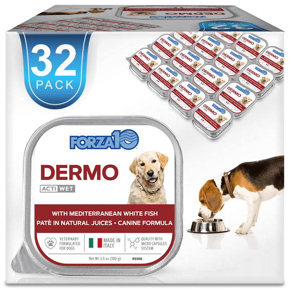 Forza10 Actiwet Dermo Wet Dog Food, Canned Fish Flavor, for Skin Health, 3.5 oz, 32 Case