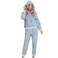 thumbnail image 3 of Defitshape Women's Sherpa Fleece Pajama Set Plain 2 Piece Hoodie Joggers Sweat Outfit Soft Sweatsuit Cozy Long Sleeve Shirt Pants Set Fall Spring Pjs Loungewear Lounge Set Blue Small, 3 of 5