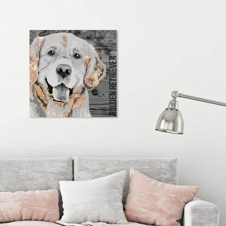 Runway Avenue Animals Wall Art Canvas Prints 'Love Golden Retriever' Dogs and Puppies - Gray, Gold
