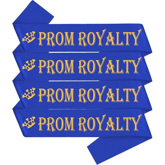1 pcs Prom Royalty Sashes, Royal Blue Satin with Gold Glitter Letter Sash Decorations for High School or College Homecoming Party, School Prom King Queen Graduation Party