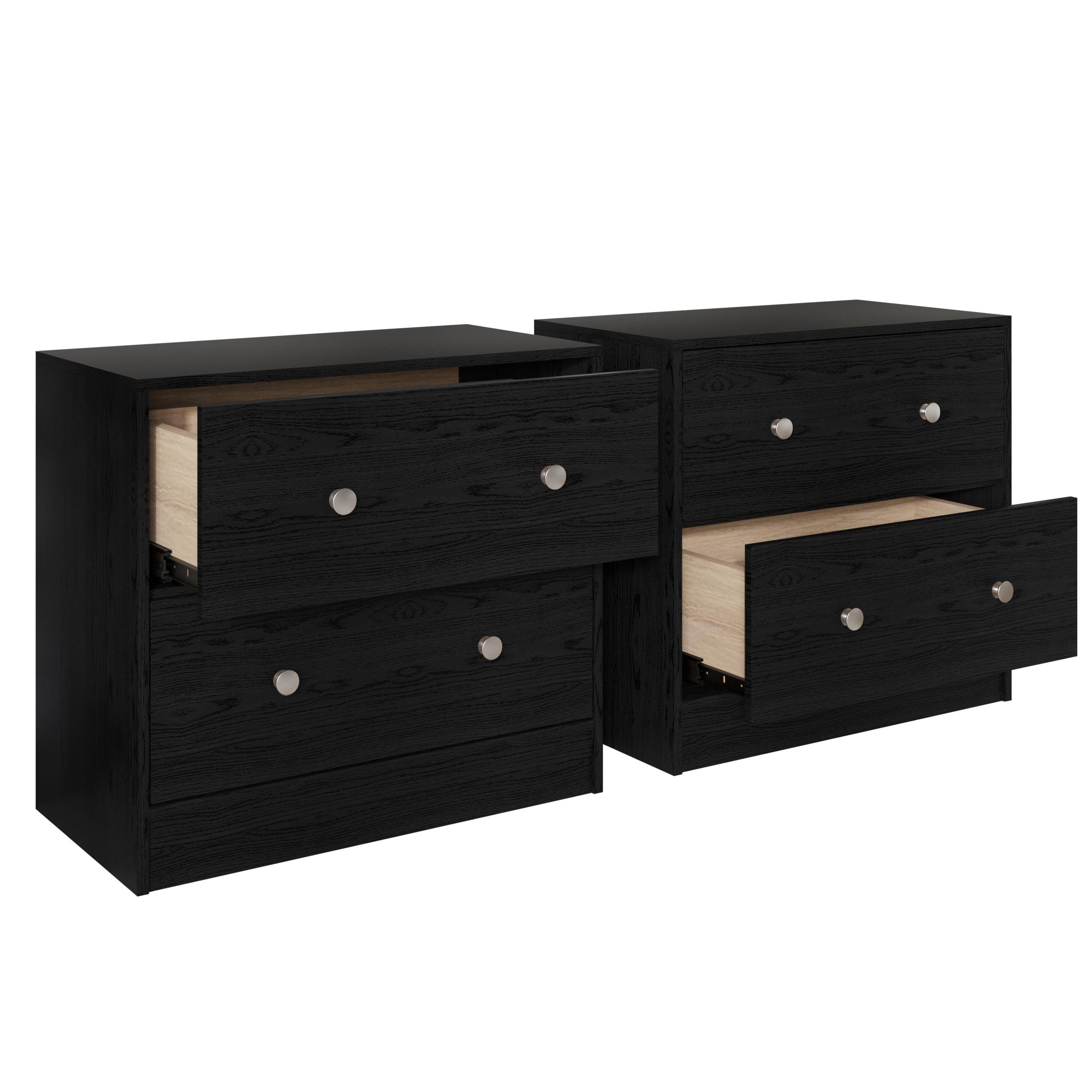 Home Design Trenton 2-Drawer Nightstand, Set of 2, Modern Side Tables for Bedroom, Black