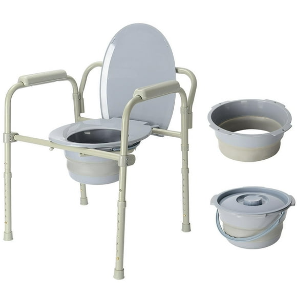 Adjustable Height Commode Chair Aluminum Toilet Seat Chair With Folding Commode Bucket,7 Position Height