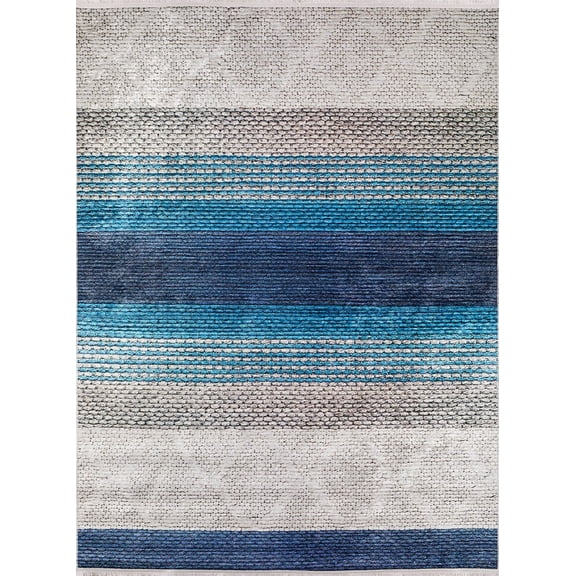 Viborg Blue Striped Polyester Area Rugs for Living Room Washable Rugs Boho Moroccan Area Rug Soft Geometric Bohemian Carpet Distressed Indoor Rug for Bedroom Dining Room Office Nonslip Rug